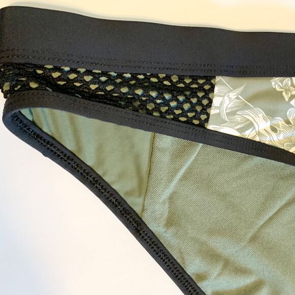 Skye Swimwear Green Floral Hibiscus Black Mesh Side Bikini Swim Bottoms Small - Picture 3 of 9